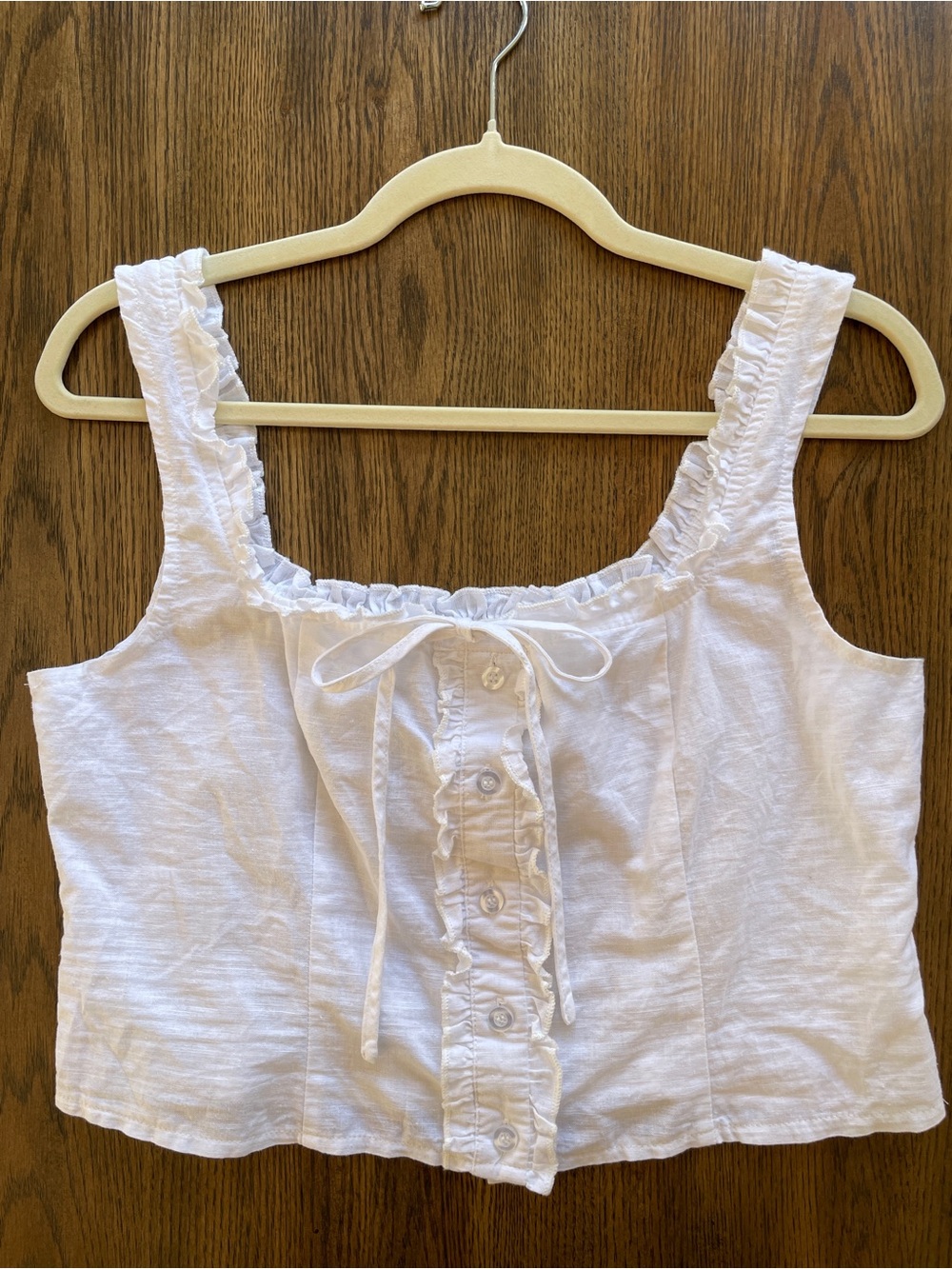 SNDYS. Cottage Top Blouse Coquette Milkmaid Romantic Linen bow square neck Sz M